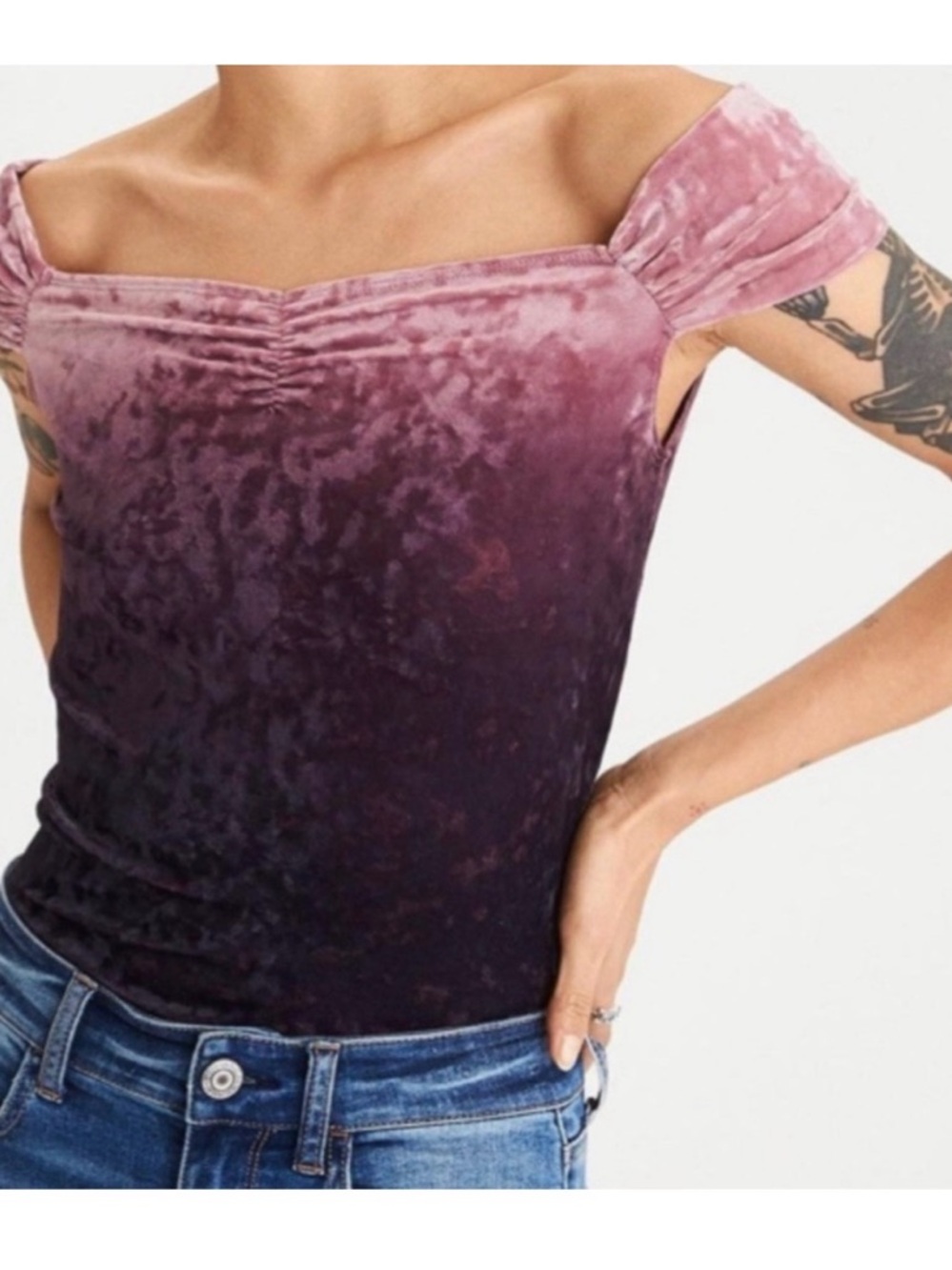 Velvet Ombre Off-Shoulder Top - Pink